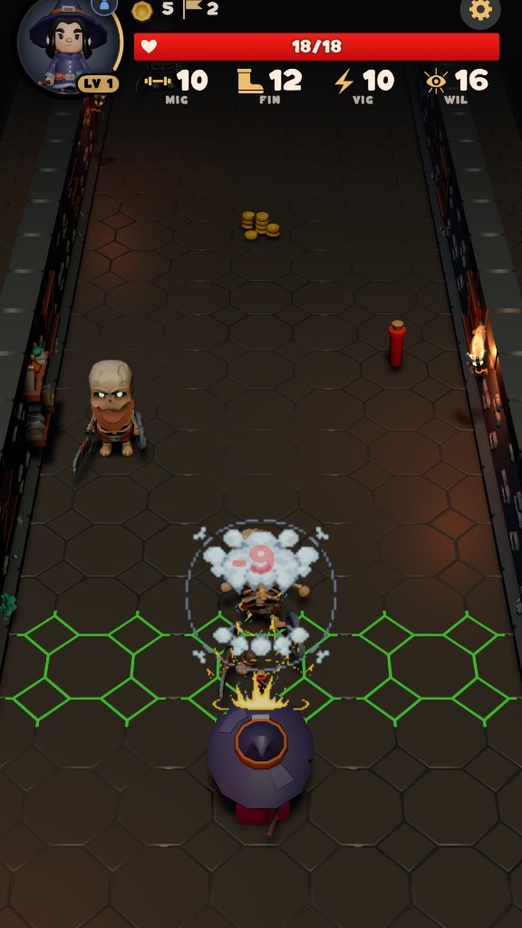 Wizard casting at nearby skeletons on the hex grid